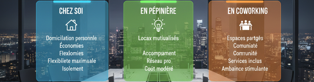 Choisir son siège social  chez soi en pépinière ou en coworking